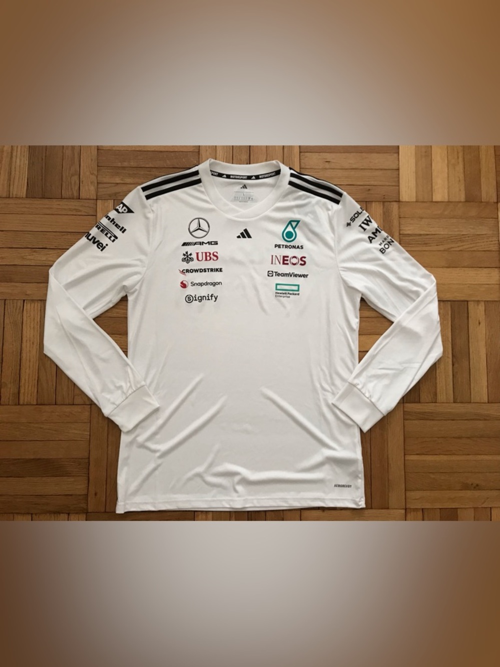 Size Large Mens Adidas Mercedes AMG Petronas F1 Team Driver Jersey White JX5801